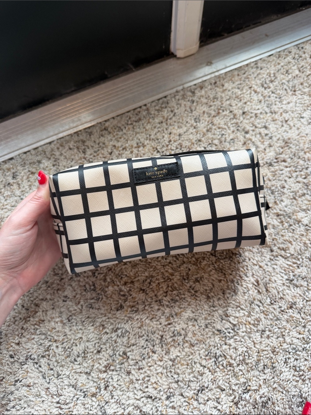 kate spade Black Grid on Cream Cosmetic Pouch